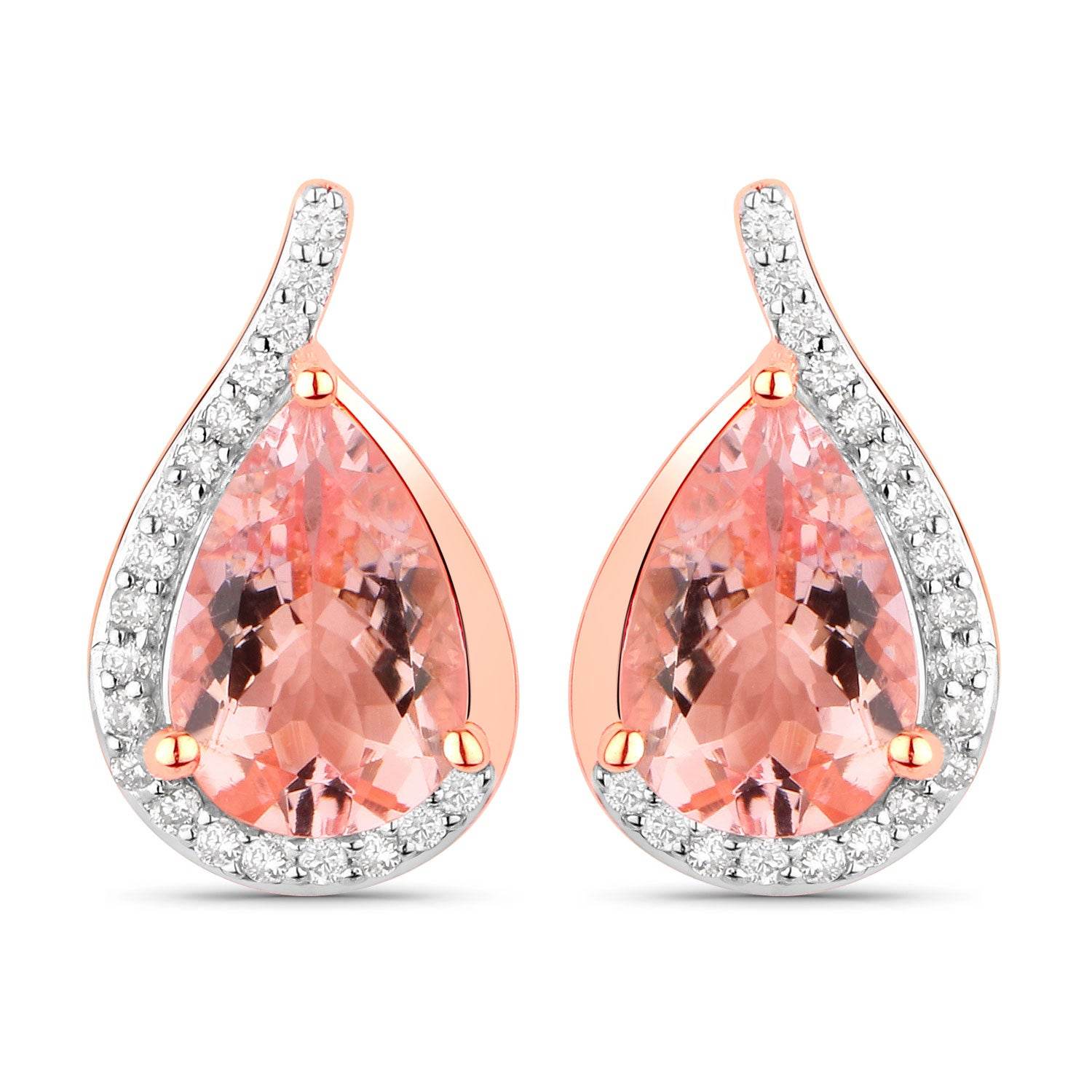 2.43 Carat Genuine Morganite and White Diamond 14K Rose Gold Earrings - Sable Gold