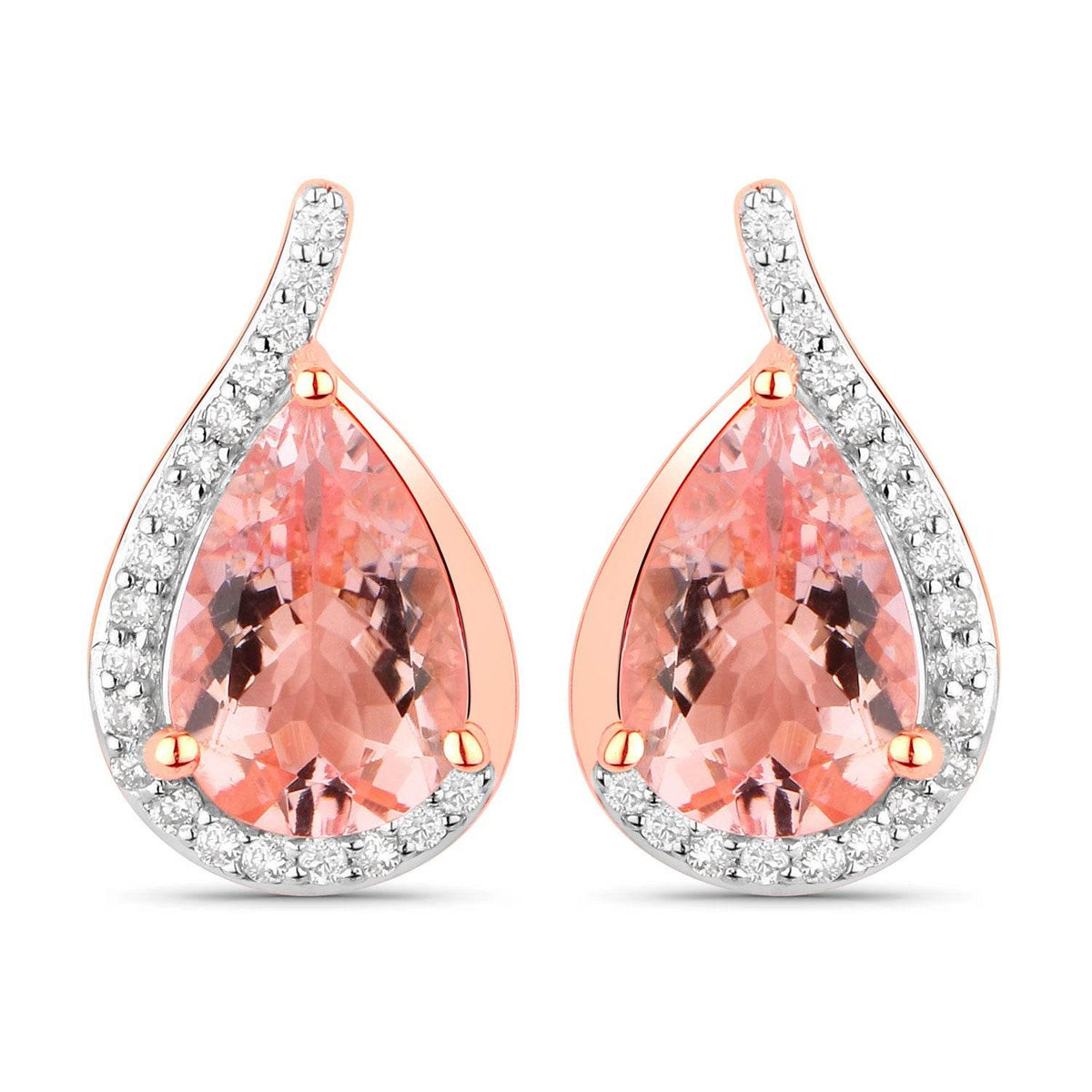 2.43 Carat Genuine Morganite and White Diamond 14K Rose Gold Earrings - Sable Gold