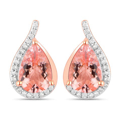 2.43 Carat Genuine Morganite and White Diamond 14K Rose Gold Earrings - Sable Gold