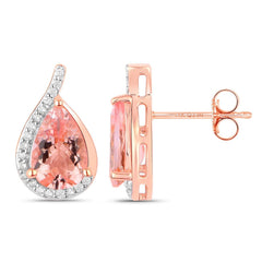 2.43 Carat Genuine Morganite and White Diamond 14K Rose Gold Earrings - Sable Gold