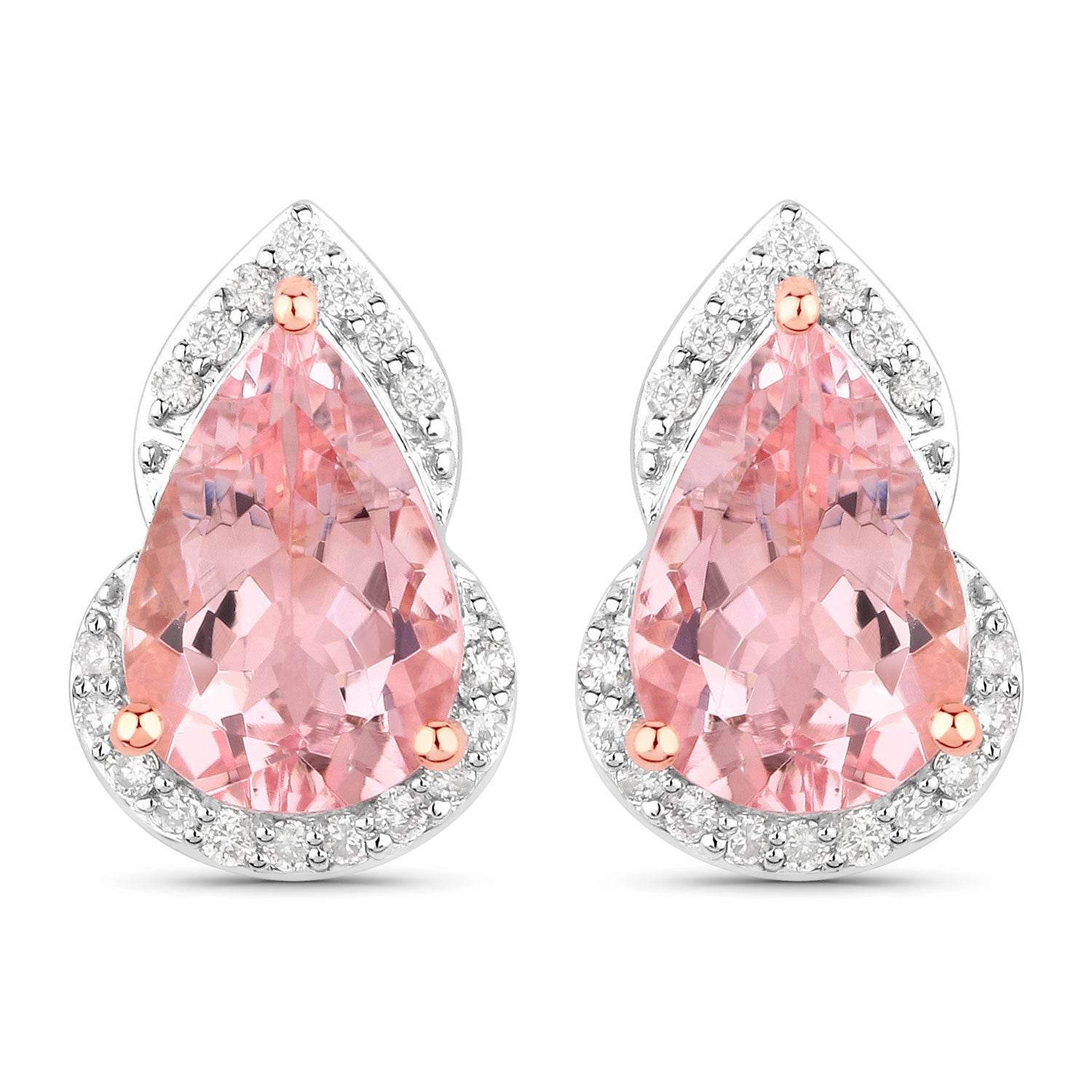 2.37 Carat Genuine Morganite and White Diamond 14K Rose Gold Earrings - Sable Gold