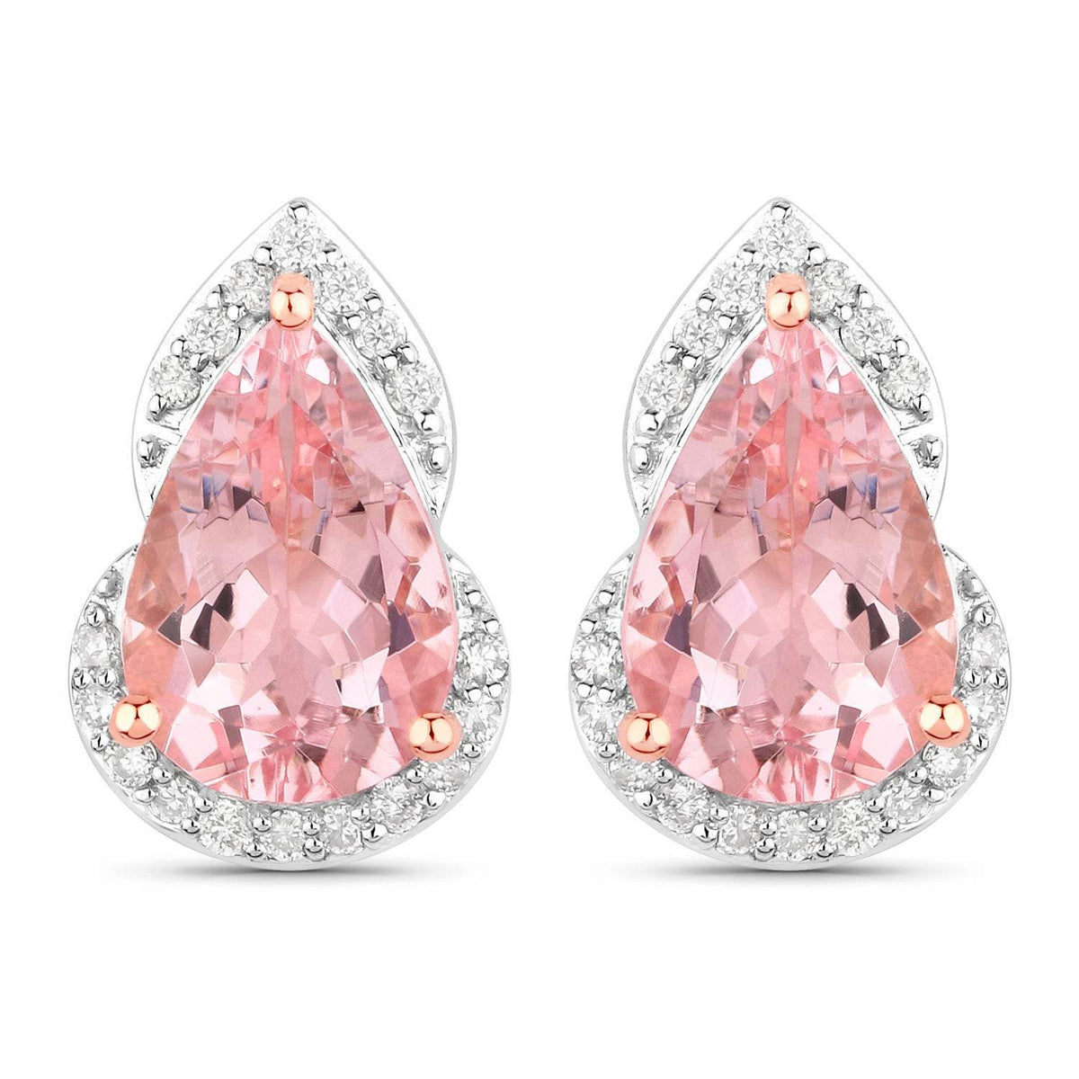 2.37 Carat Genuine Morganite and White Diamond 14K Rose Gold Earrings - Sable Gold