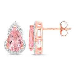 2.37 Carat Genuine Morganite and White Diamond 14K Rose Gold Earrings - Sable Gold