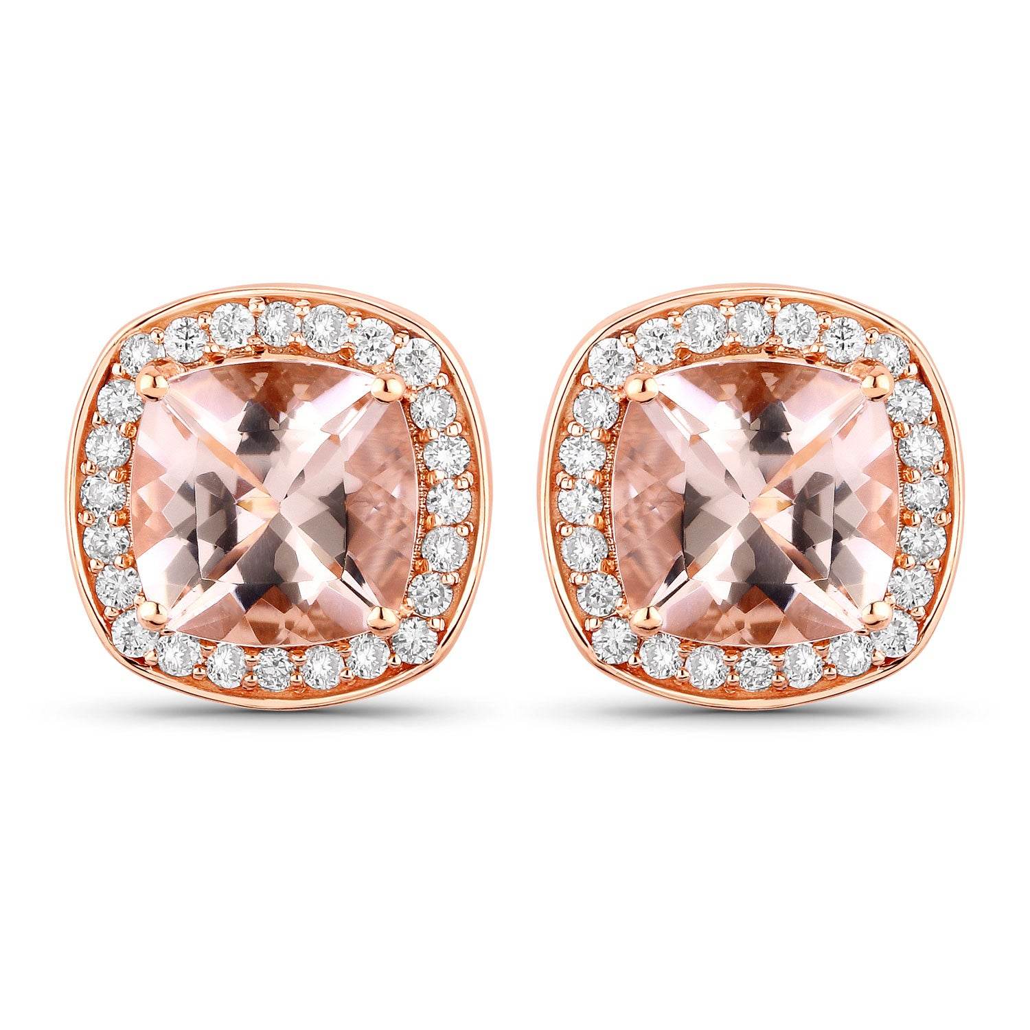 2.71 Carat Genuine Morganite and White Diamond 14K Rose Gold Earrings - Sable Gold