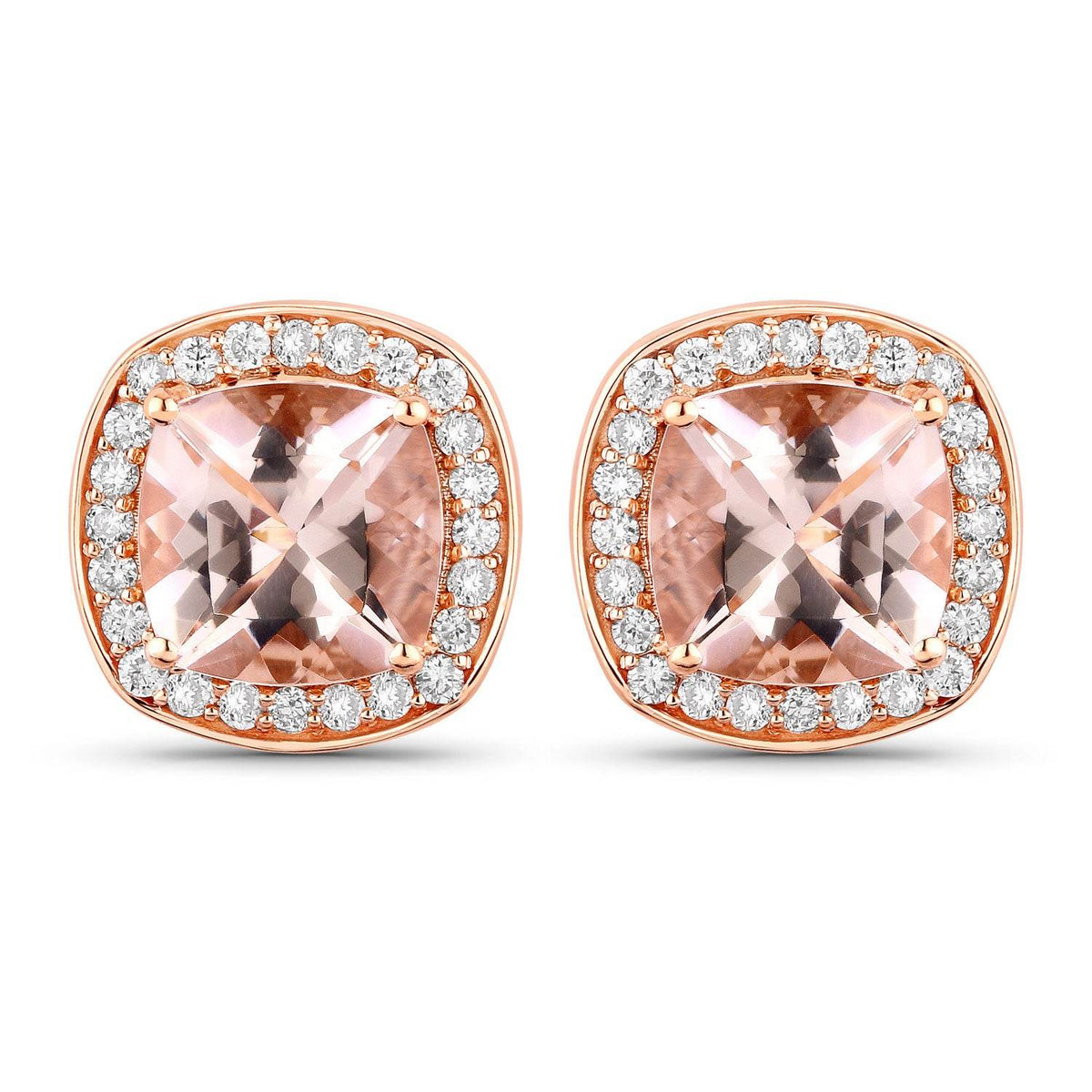 2.71 Carat Genuine Morganite and White Diamond 14K Rose Gold Earrings - Sable Gold