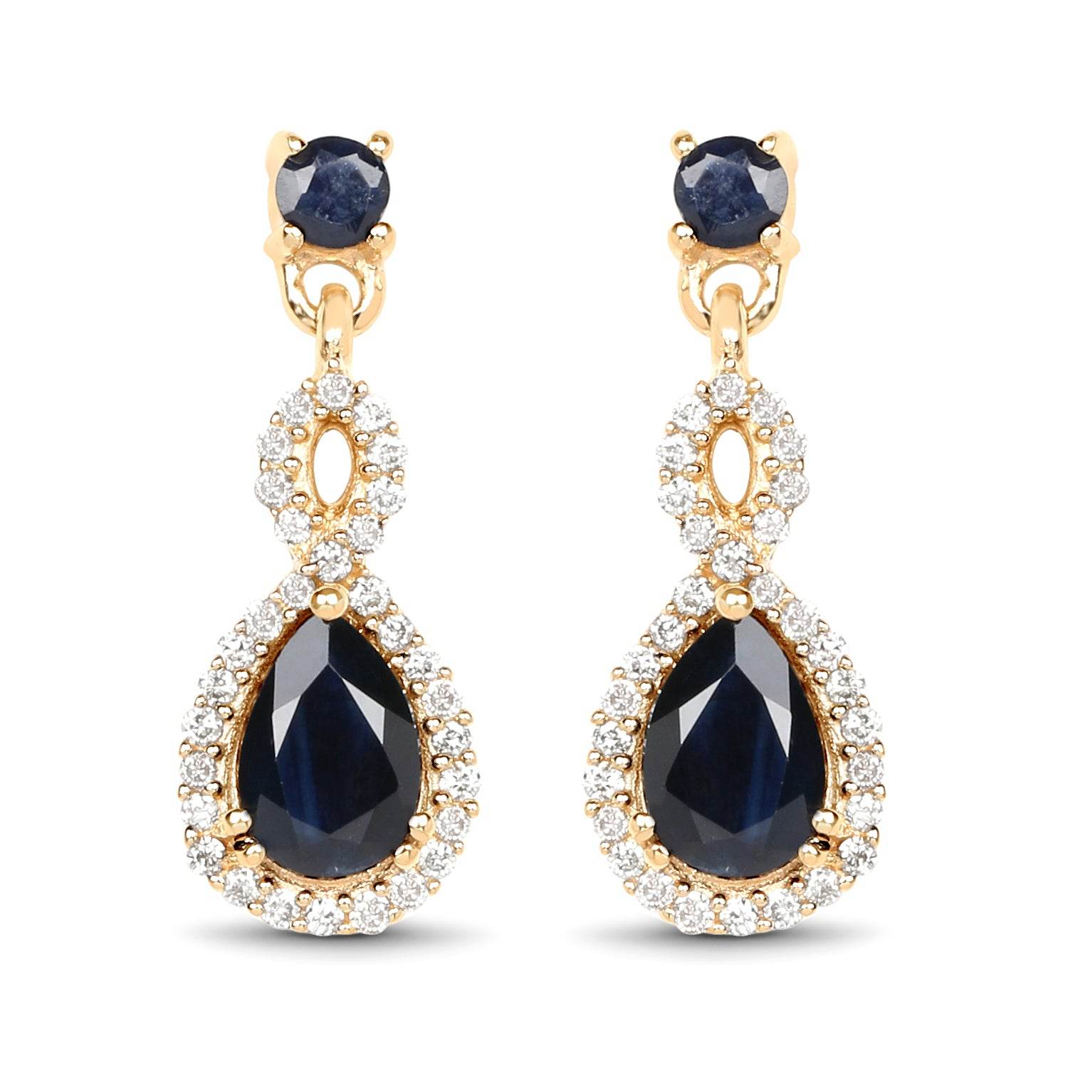 1.19 Carat Genuine Blue Sapphire and White Diamond 14K Yellow Gold Earrings - Sable Gold