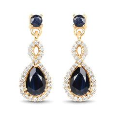 1.19 Carat Genuine Blue Sapphire and White Diamond 14K Yellow Gold Earrings - Sable Gold