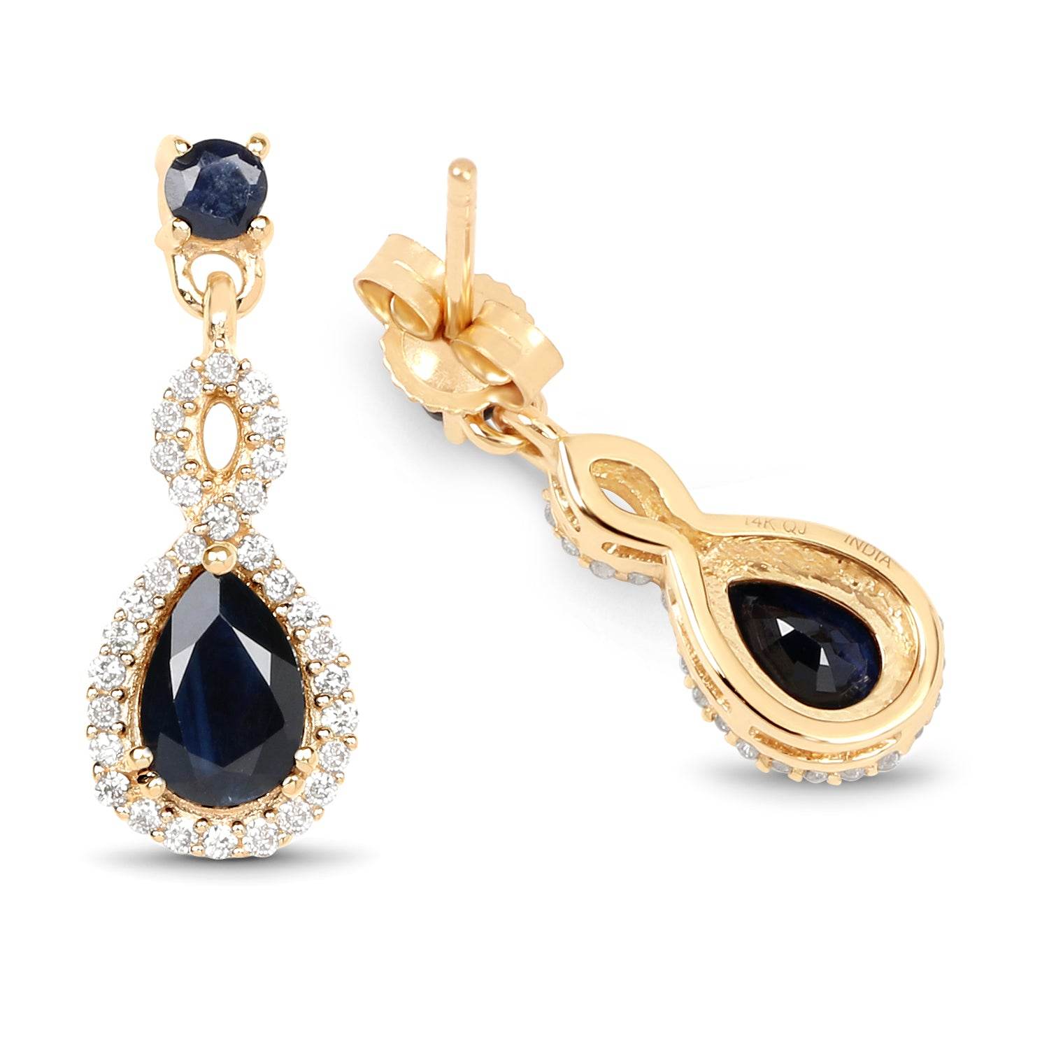 1.19 Carat Genuine Blue Sapphire and White Diamond 14K Yellow Gold Earrings - Sable Gold