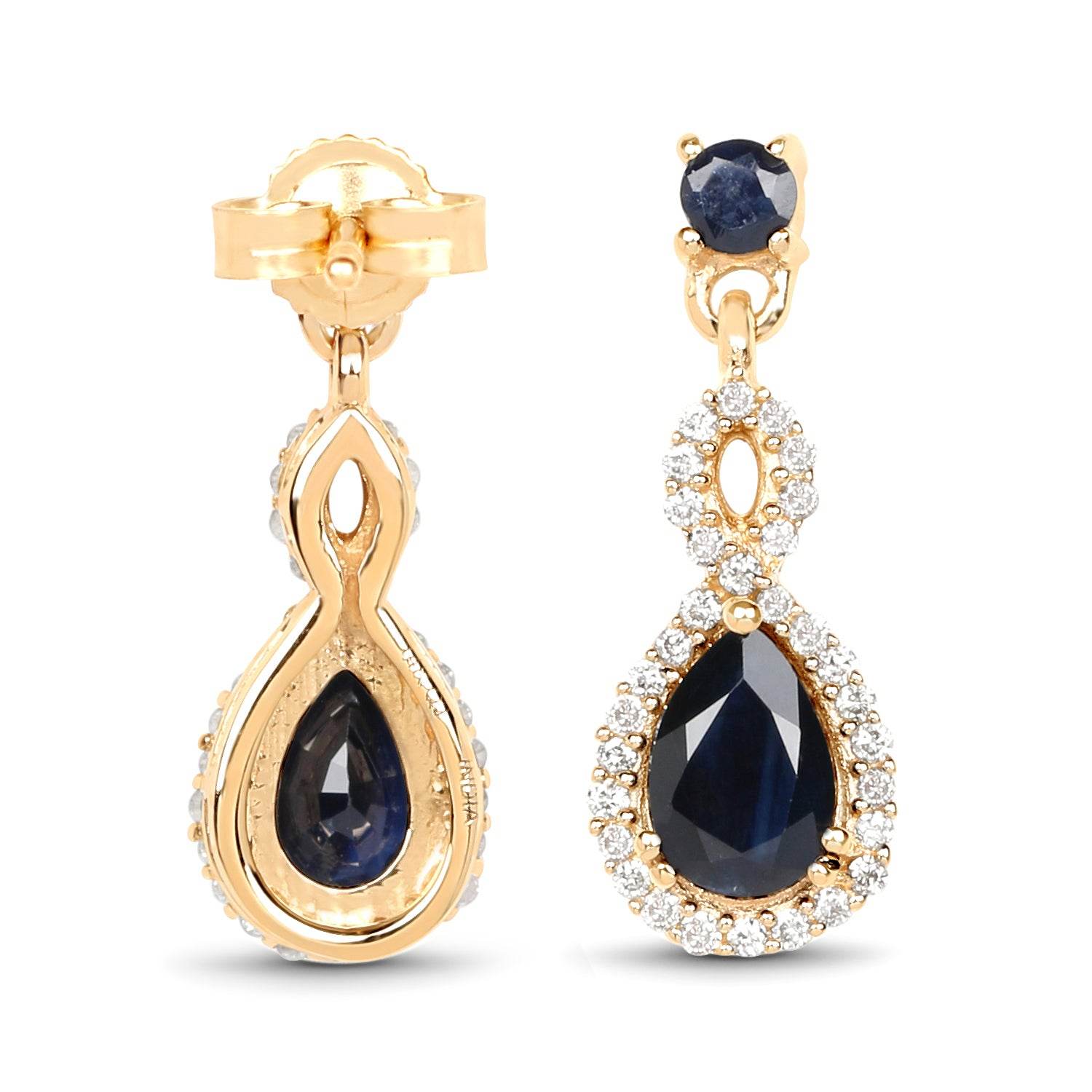 1.19 Carat Genuine Blue Sapphire and White Diamond 14K Yellow Gold Earrings - Sable Gold