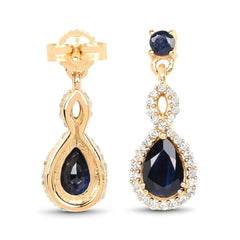 1.19 Carat Genuine Blue Sapphire and White Diamond 14K Yellow Gold Earrings - Sable Gold