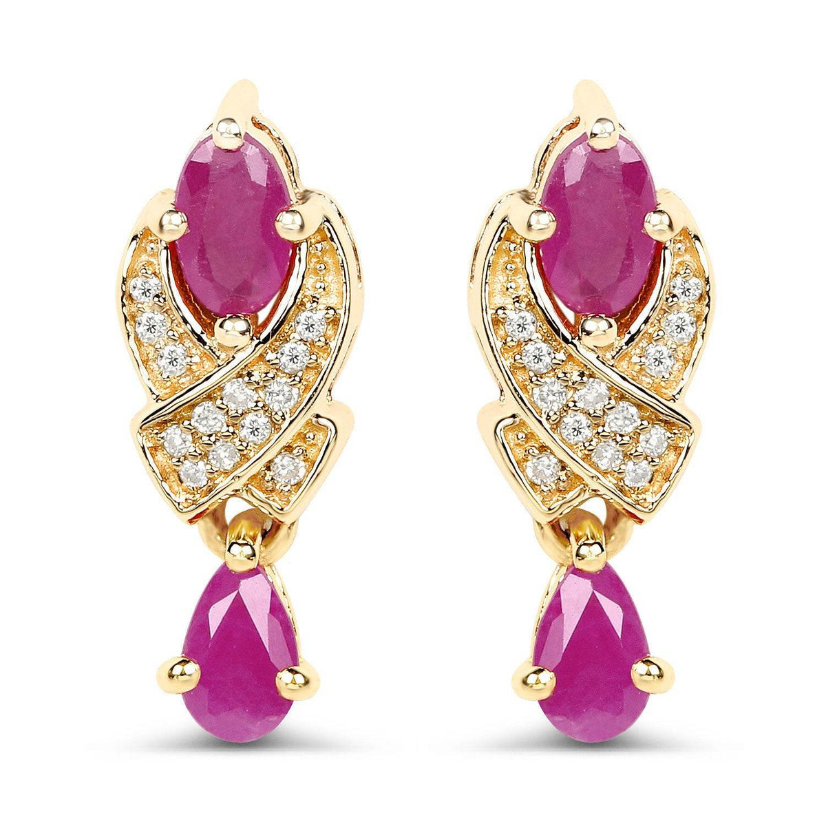 1.12 Carat Genuine Ruby and White Diamond 14K Yellow Gold Earrings - Sable Gold