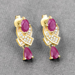 1.12 Carat Genuine Ruby and White Diamond 14K Yellow Gold Earrings - Sable Gold