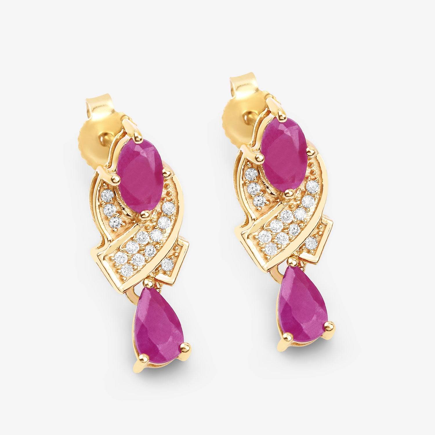 1.12 Carat Genuine Ruby and White Diamond 14K Yellow Gold Earrings - Sable Gold