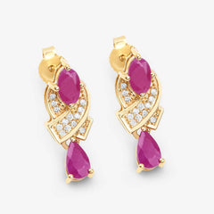 1.12 Carat Genuine Ruby and White Diamond 14K Yellow Gold Earrings - Sable Gold