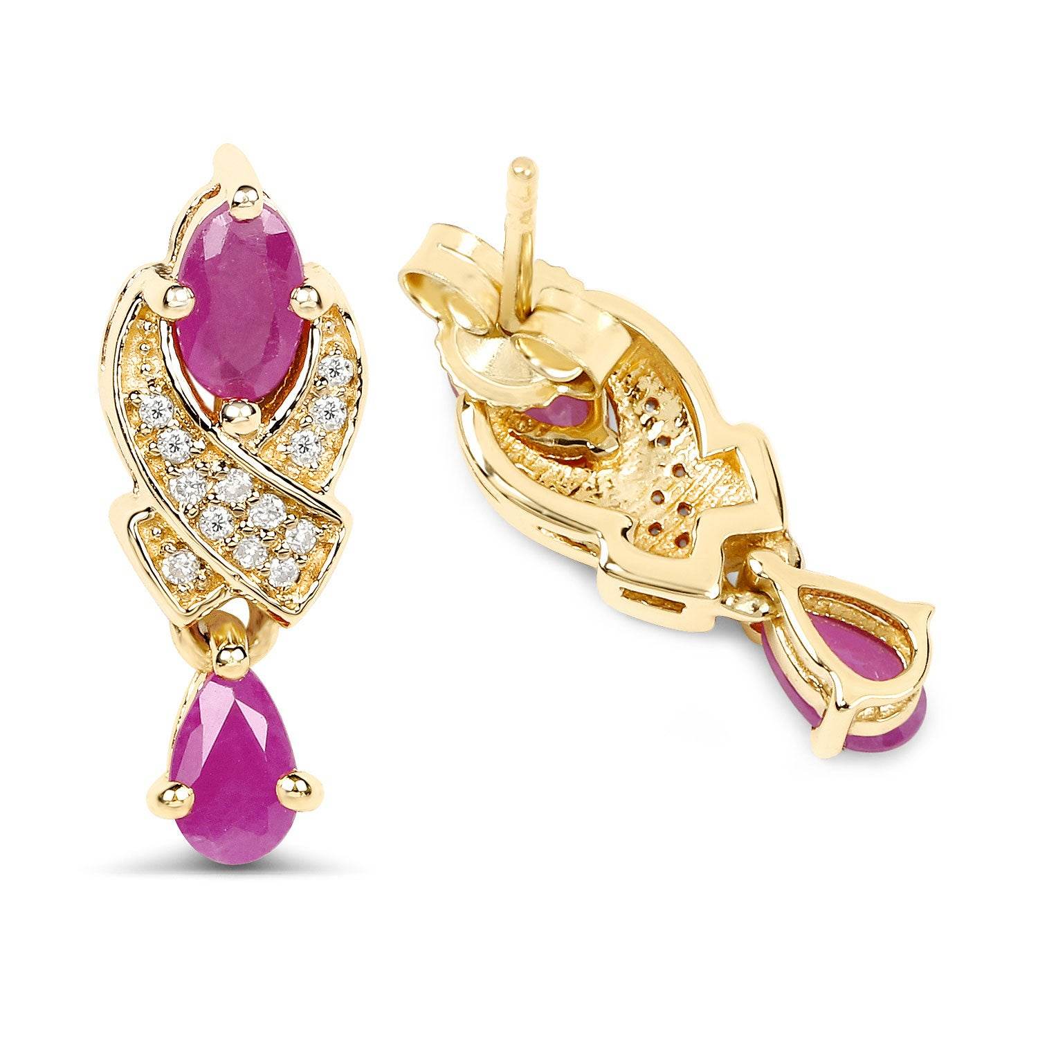 1.12 Carat Genuine Ruby and White Diamond 14K Yellow Gold Earrings - Sable Gold