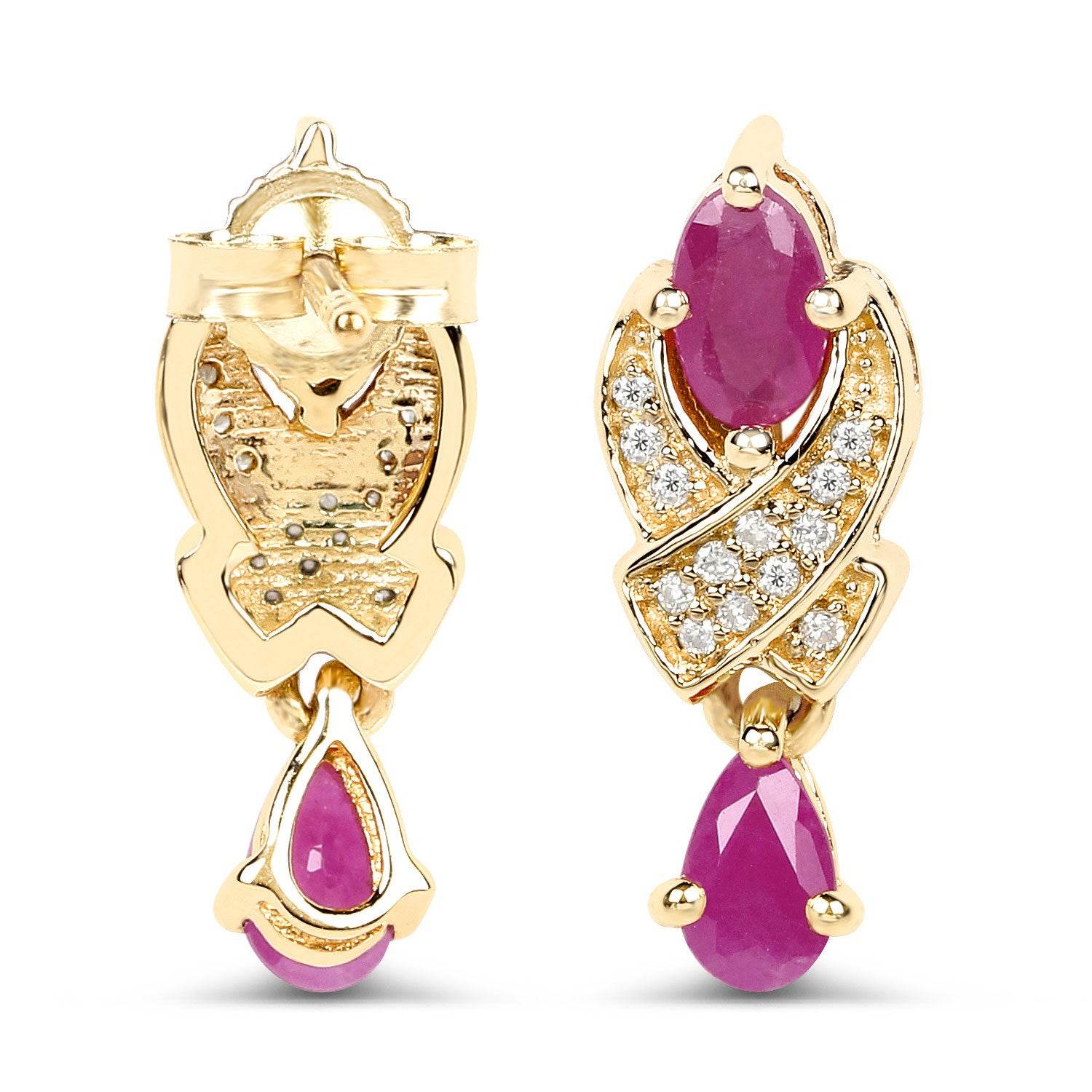 1.12 Carat Genuine Ruby and White Diamond 14K Yellow Gold Earrings - Sable Gold