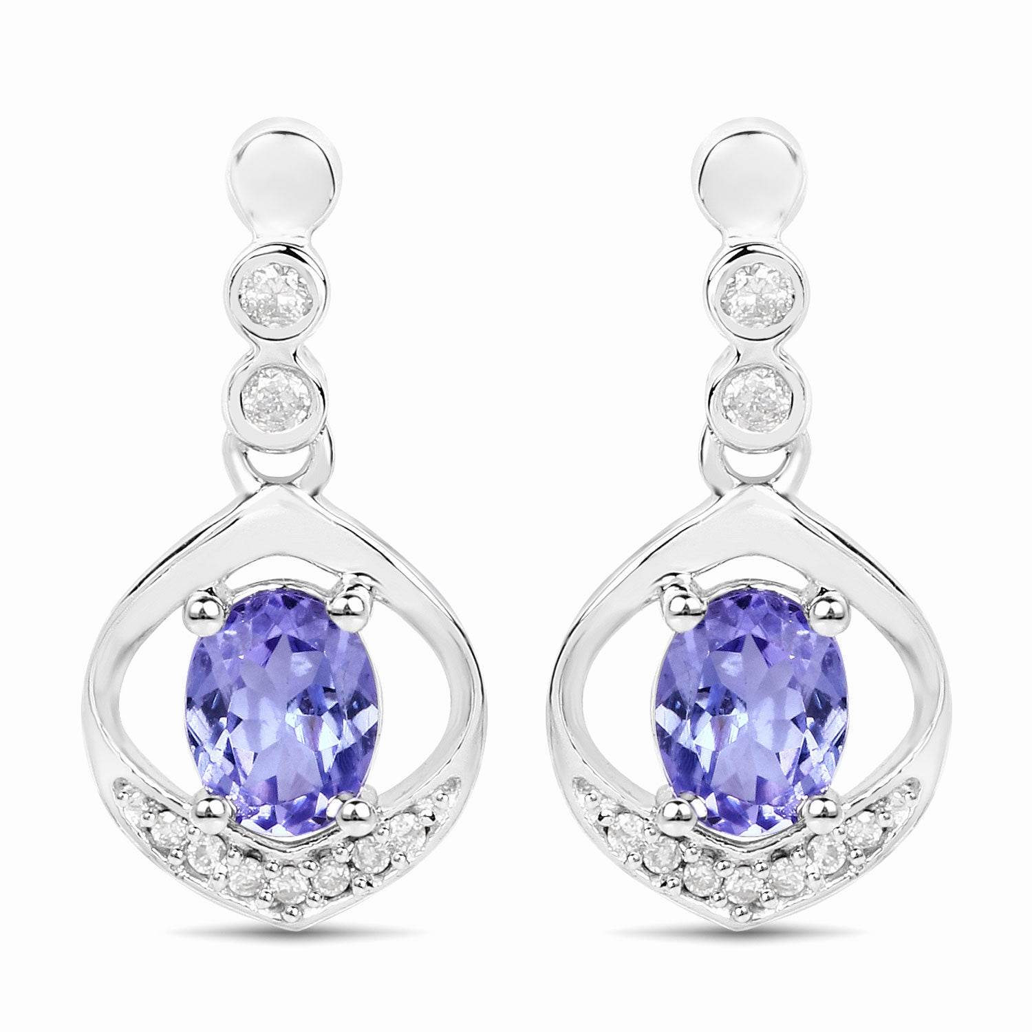 0.76 Carat Genuine Tanzanite and White Diamond 14K White Gold Earrings - Sable Gold