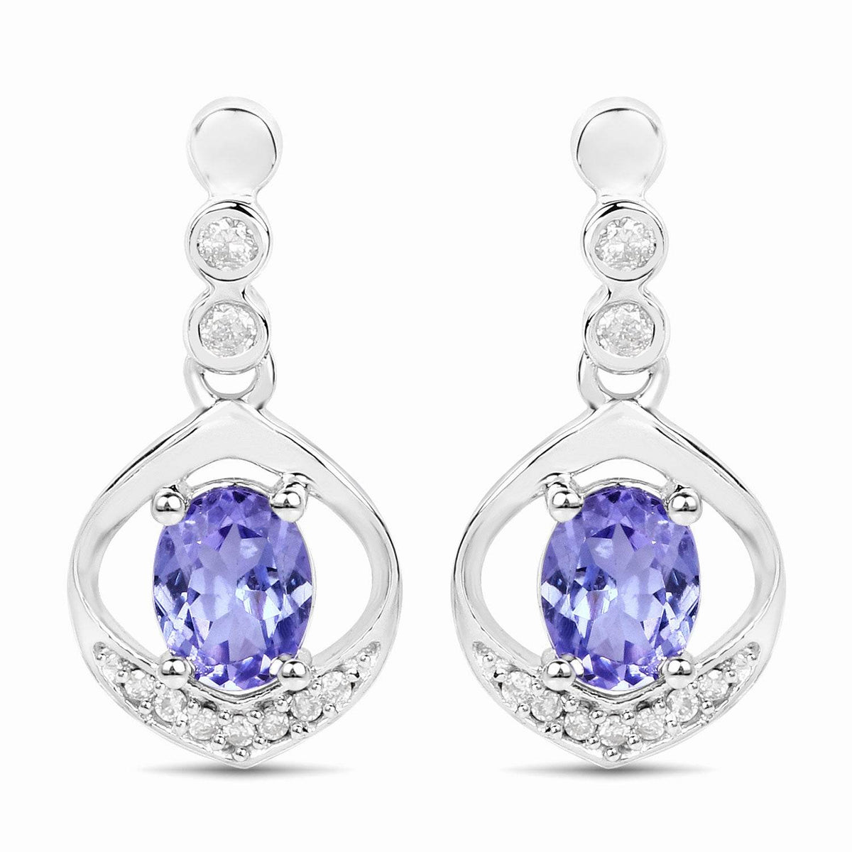 0.76 Carat Genuine Tanzanite and White Diamond 14K White Gold Earrings - Sable Gold