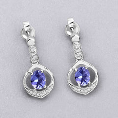 0.76 Carat Genuine Tanzanite and White Diamond 14K White Gold Earrings - Sable Gold