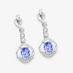 0.76 Carat Genuine Tanzanite and White Diamond 14K White Gold Earrings - Sable Gold