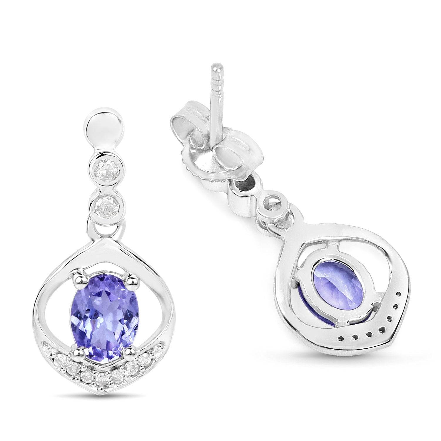 0.76 Carat Genuine Tanzanite and White Diamond 14K White Gold Earrings - Sable Gold