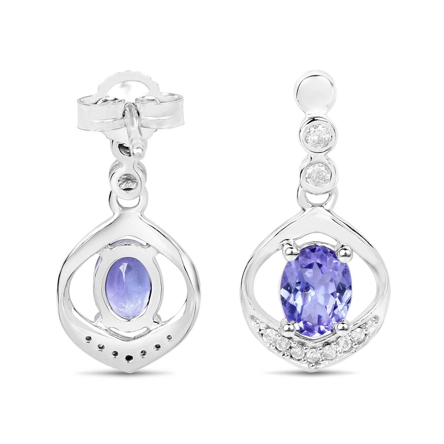 0.76 Carat Genuine Tanzanite and White Diamond 14K White Gold Earrings - Sable Gold