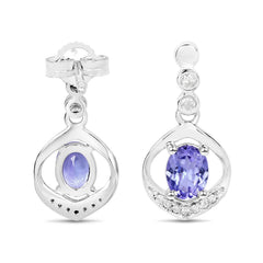 0.76 Carat Genuine Tanzanite and White Diamond 14K White Gold Earrings - Sable Gold