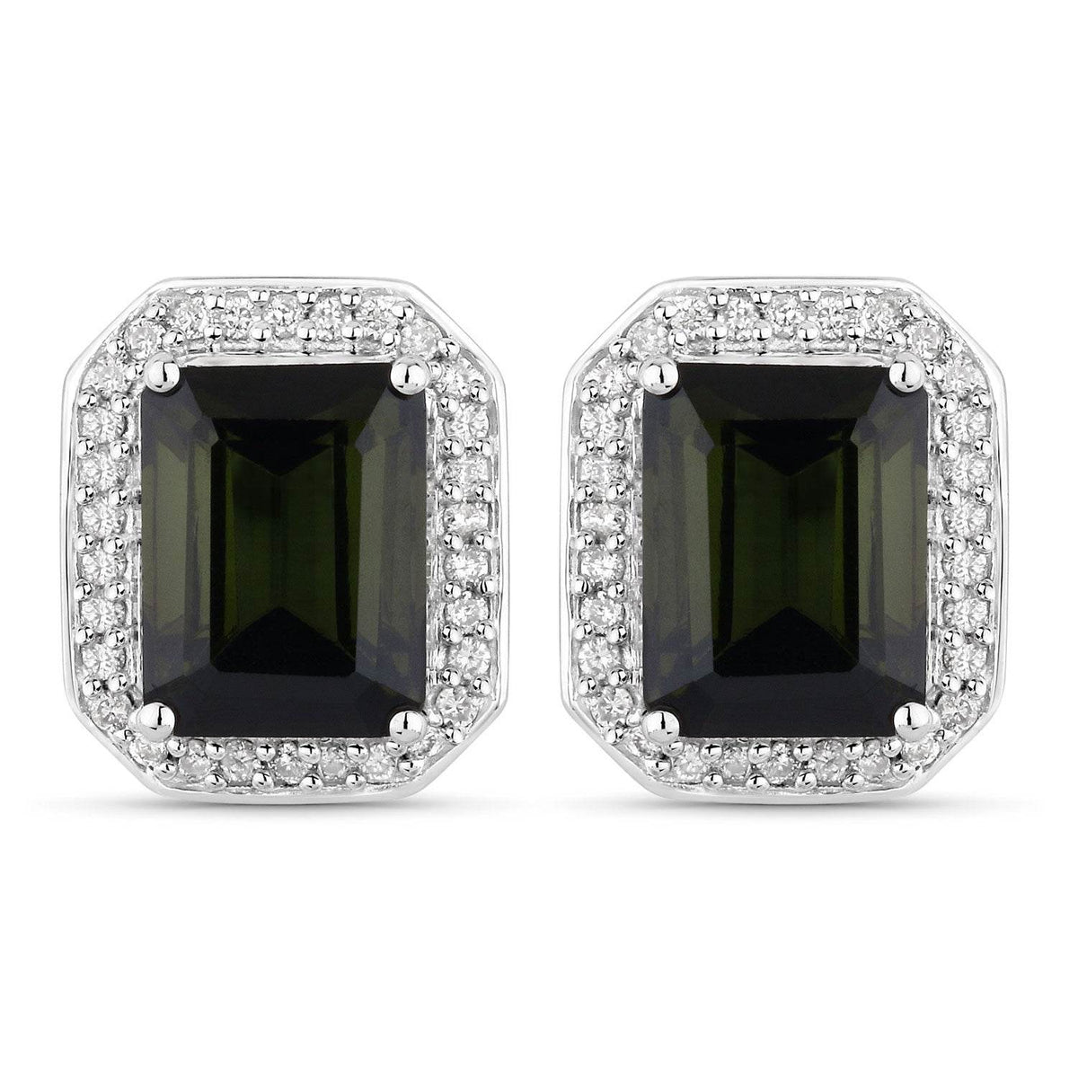 3.57 Carat Genuine Green Tourmaline and White Diamond 14K White Gold Earrings - Sable Gold