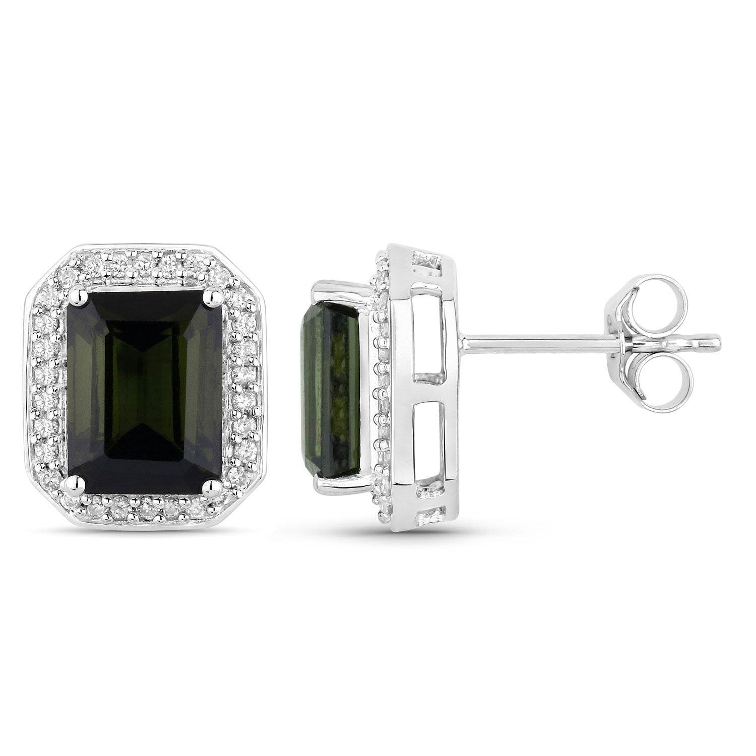 3.57 Carat Genuine Green Tourmaline and White Diamond 14K White Gold Earrings - Sable Gold