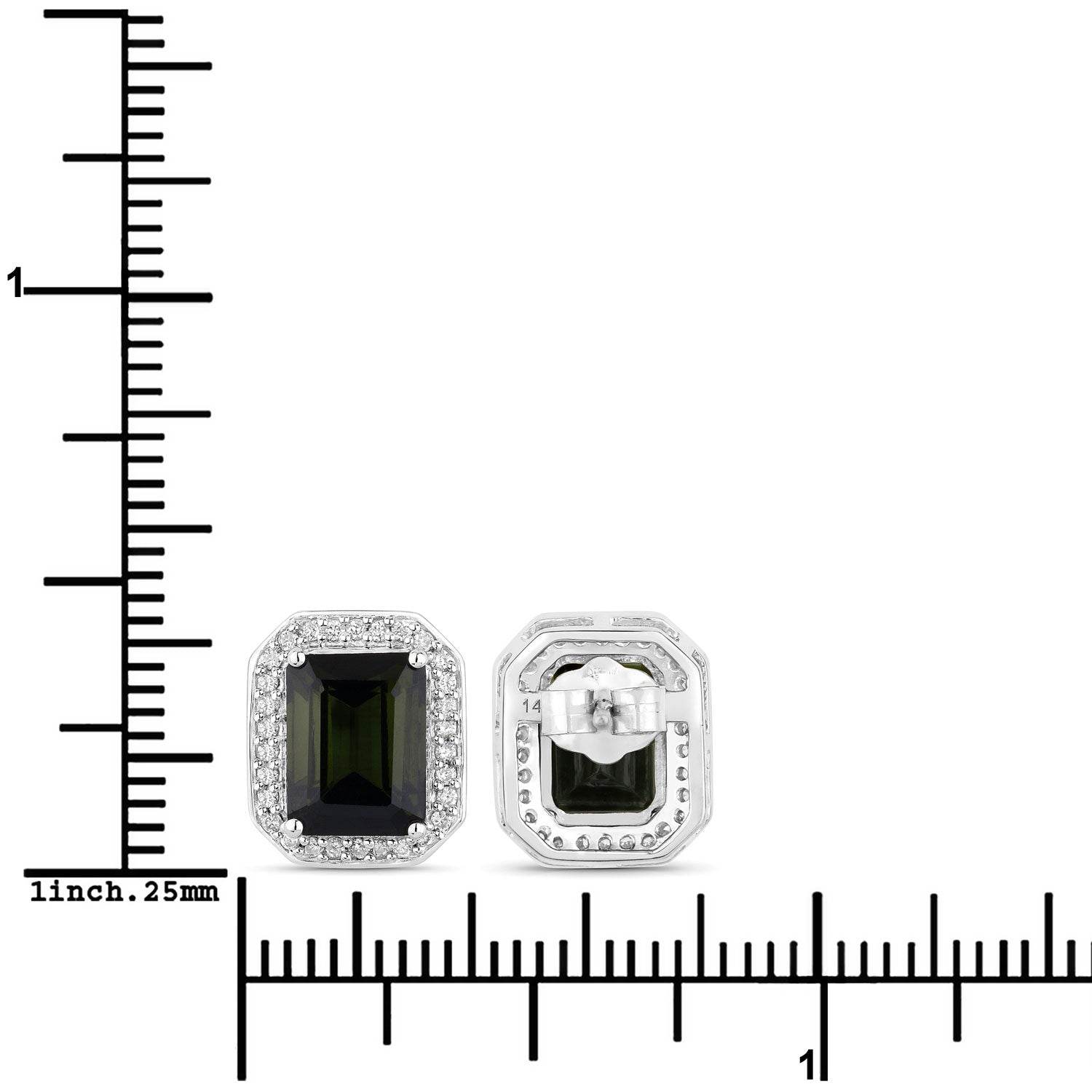 3.57 Carat Genuine Green Tourmaline and White Diamond 14K White Gold Earrings - Sable Gold