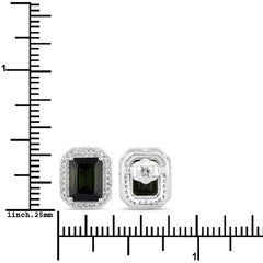 3.57 Carat Genuine Green Tourmaline and White Diamond 14K White Gold Earrings - Sable Gold