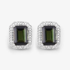 3.57 Carat Genuine Green Tourmaline and White Diamond 14K White Gold Earrings - Sable Gold