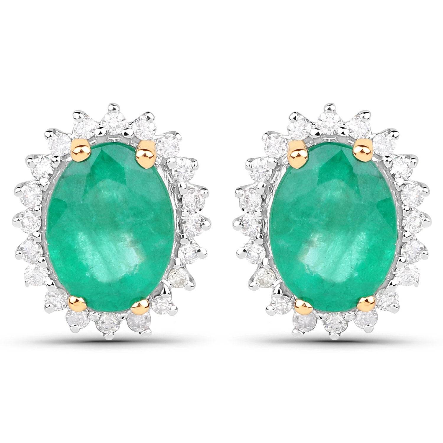 2.66 Carat Genuine Zambian Emerald and White Diamond 14K Yellow Gold Earrings - Sable Gold