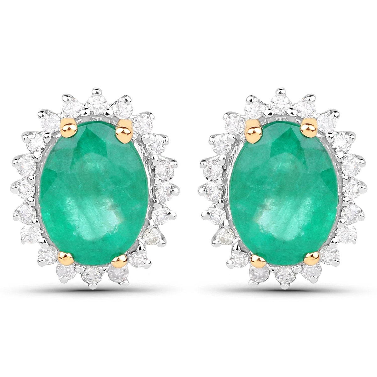 2.66 Carat Genuine Zambian Emerald and White Diamond 14K Yellow Gold Earrings - Sable Gold