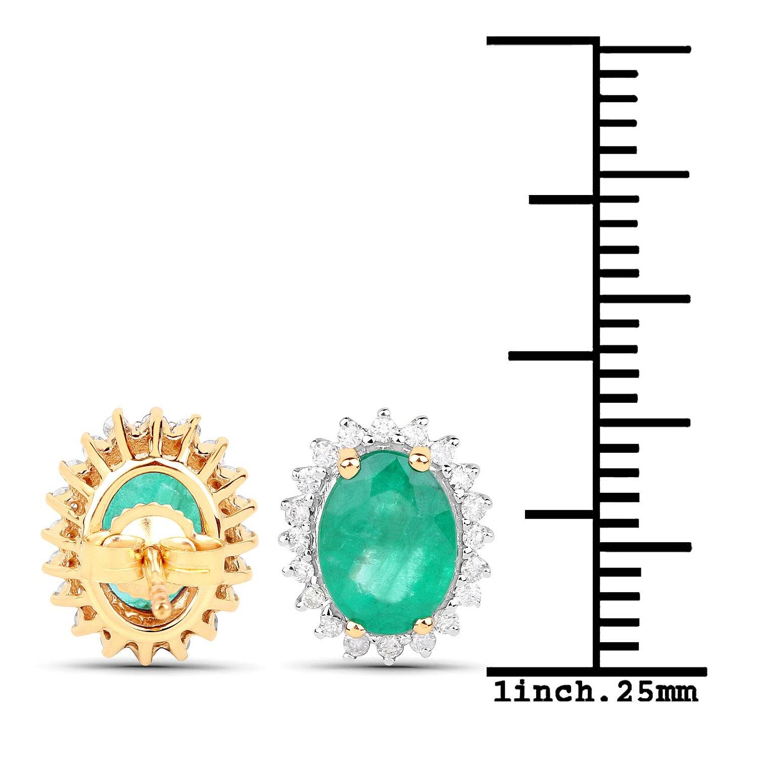 2.66 Carat Genuine Zambian Emerald and White Diamond 14K Yellow Gold Earrings - Sable Gold