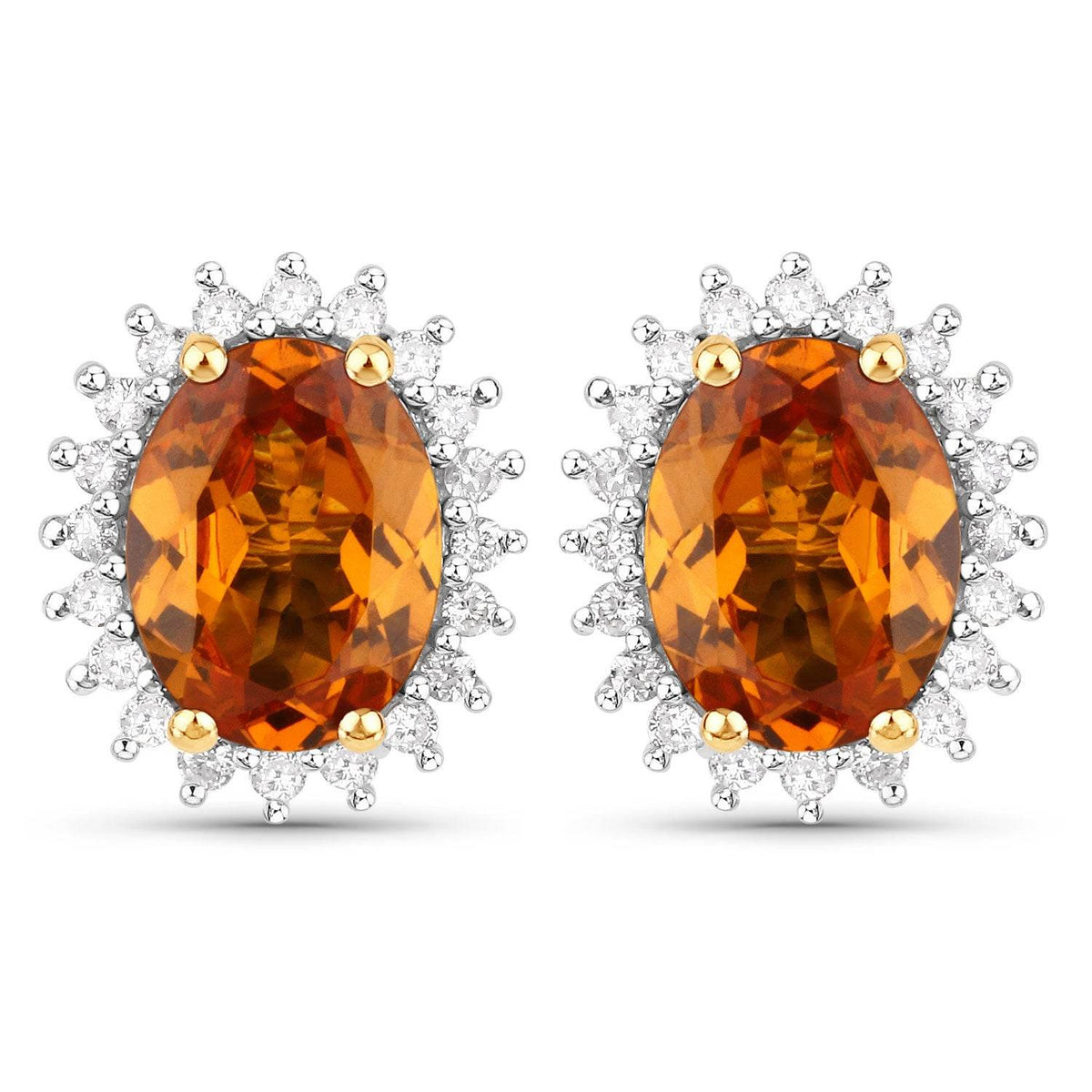 3.00 Carat Genuine Spessartite Garnet and White Diamond 14K Yellow Gold Earrings - Sable Gold