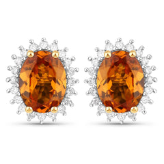 3.00 Carat Genuine Spessartite Garnet and White Diamond 14K Yellow Gold Earrings - Sable Gold