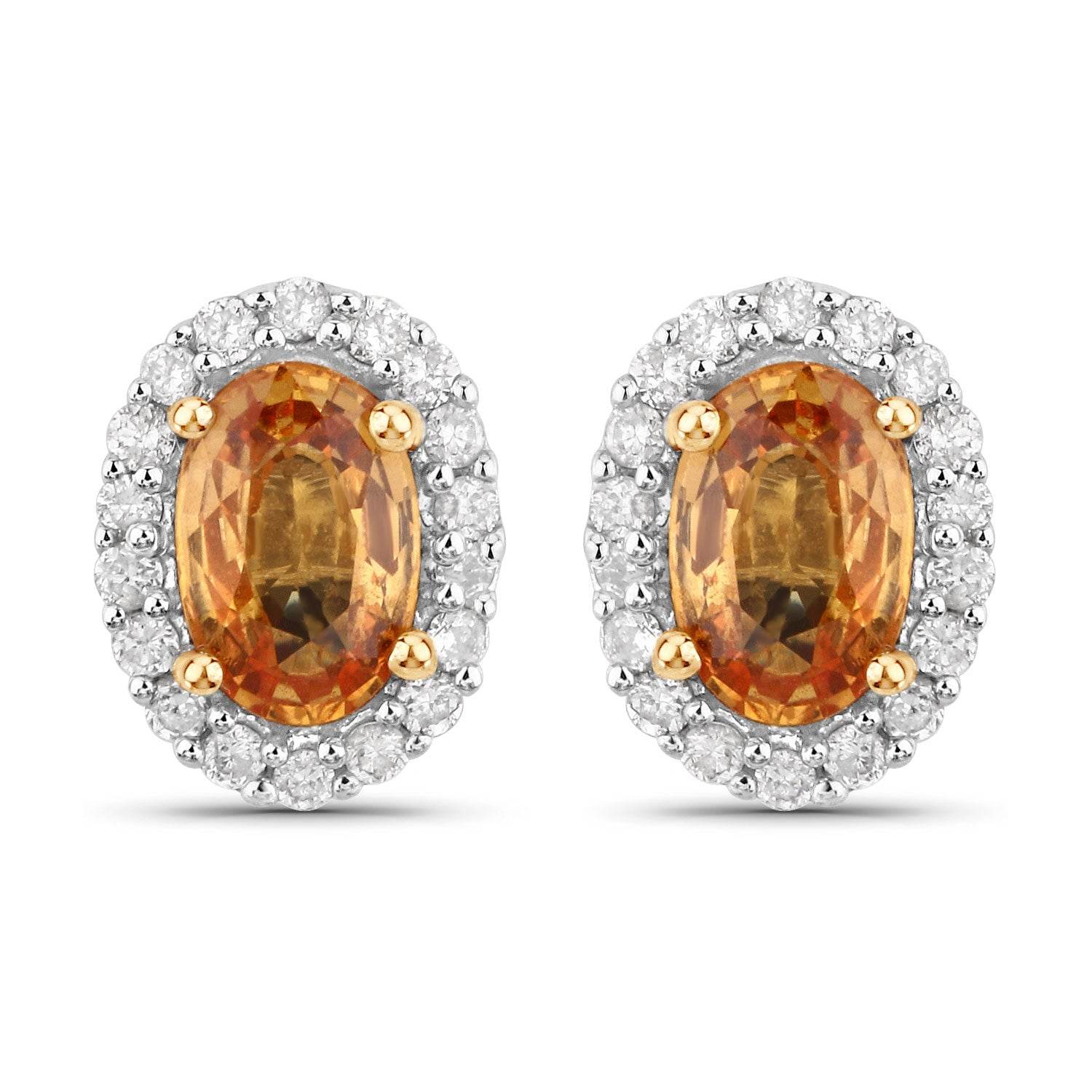 1.66 Carat Genuine Orange Sapphire and White Diamond 14K Yellow Gold Earrings - Sable Gold