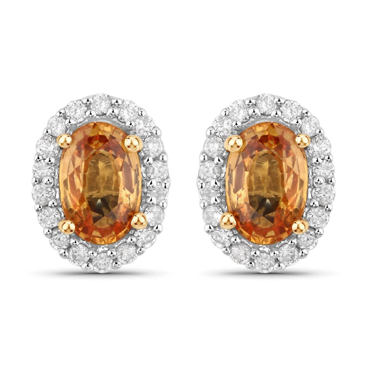 1.66 Carat Genuine Orange Sapphire and White Diamond 14K Yellow Gold Earrings - Sable Gold