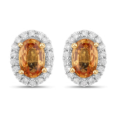 1.66 Carat Genuine Orange Sapphire and White Diamond 14K Yellow Gold Earrings - Sable Gold