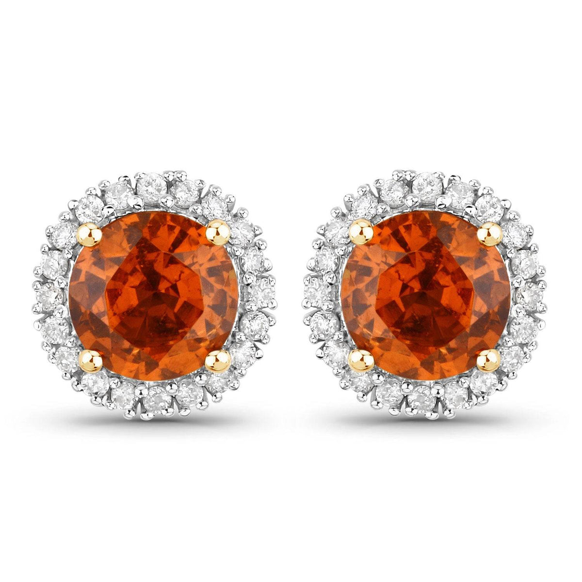 2.50 Carat Genuine Spessartite Garnet and White Diamond 14K Yellow Gold Earrings - Sable Gold