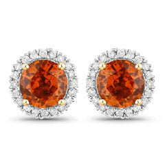 2.50 Carat Genuine Spessartite Garnet and White Diamond 14K Yellow Gold Earrings - Sable Gold