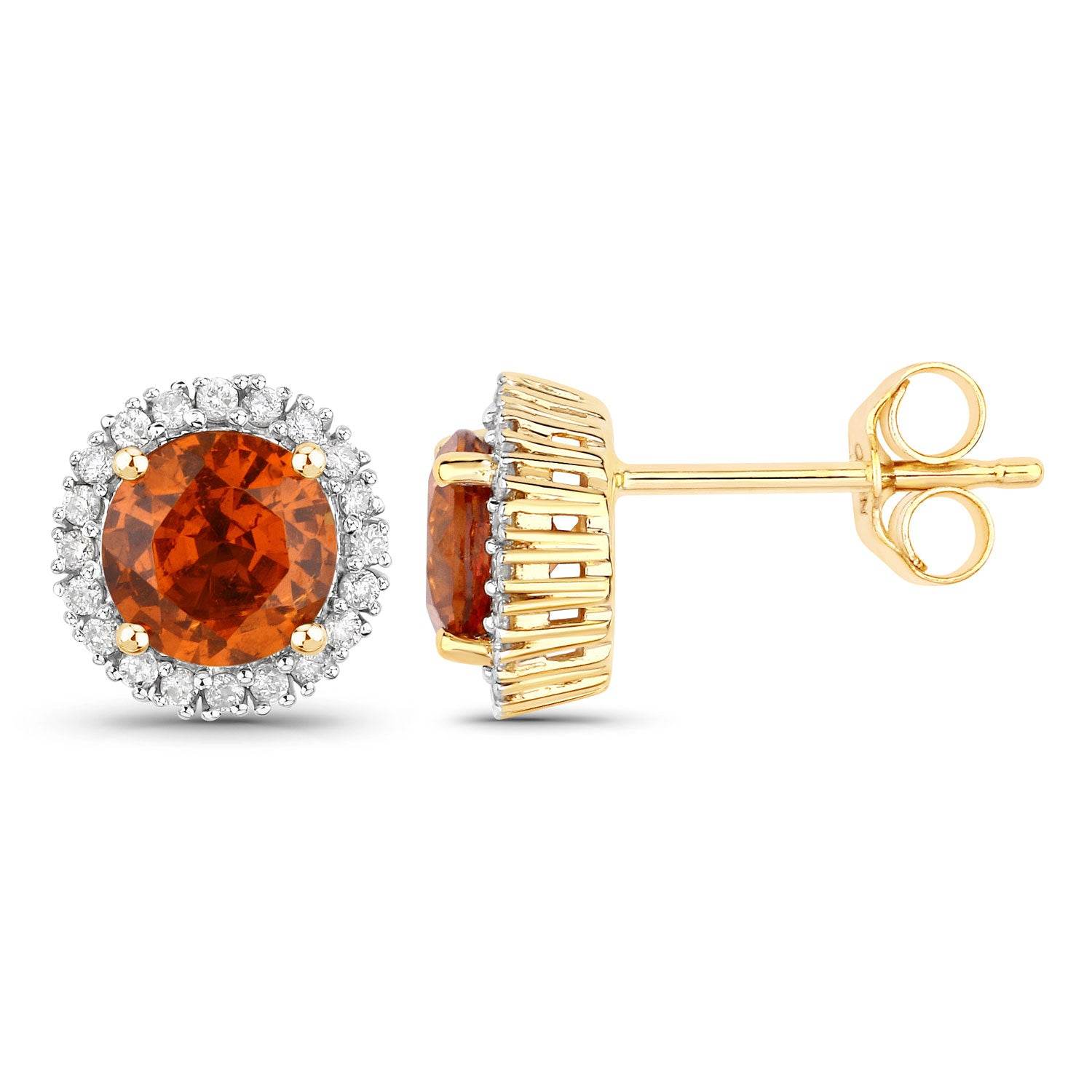 2.50 Carat Genuine Spessartite Garnet and White Diamond 14K Yellow Gold Earrings - Sable Gold