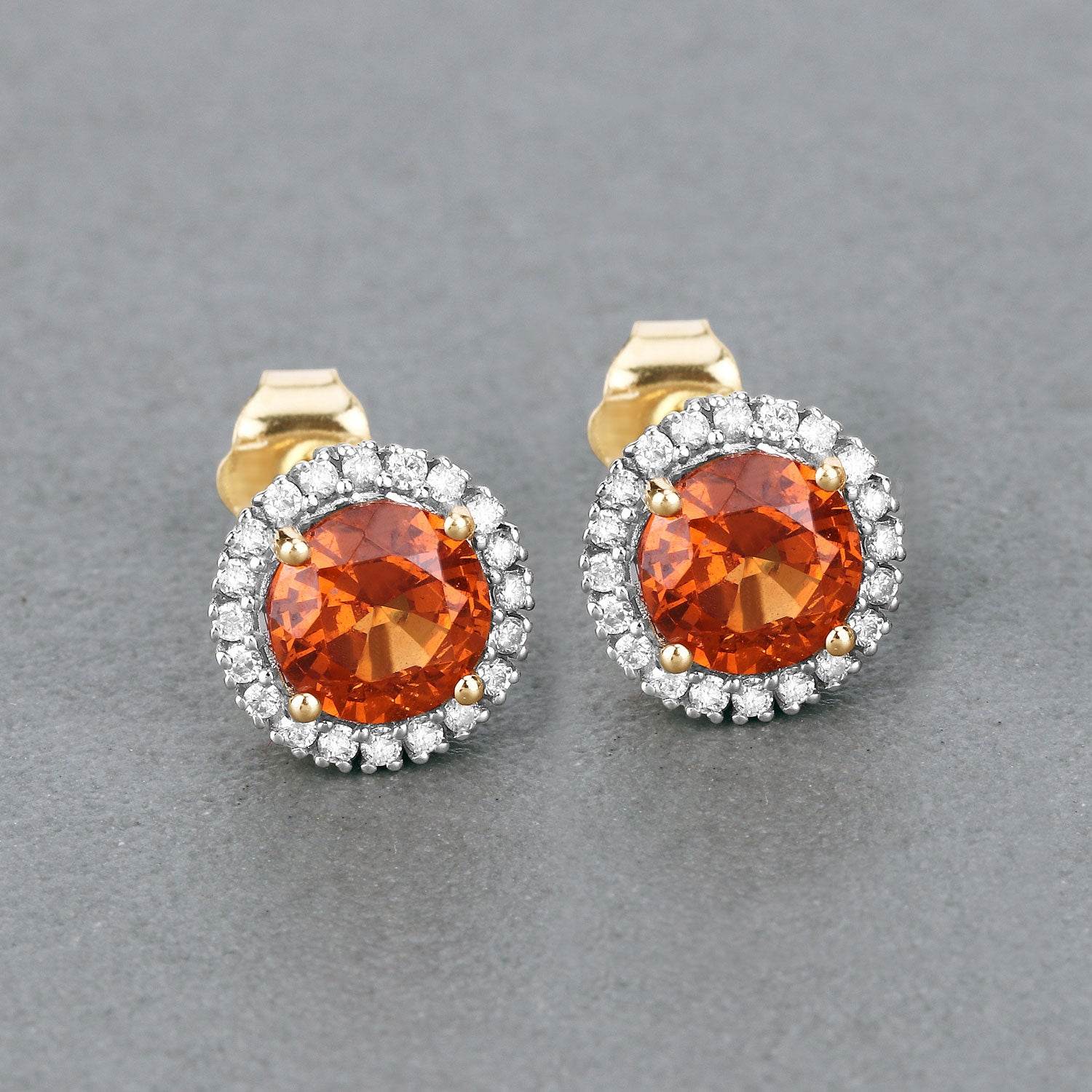 2.50 Carat Genuine Spessartite Garnet and White Diamond 14K Yellow Gold Earrings - Sable Gold