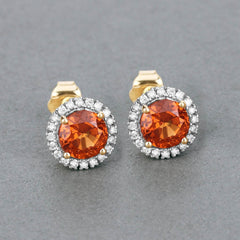 2.50 Carat Genuine Spessartite Garnet and White Diamond 14K Yellow Gold Earrings - Sable Gold