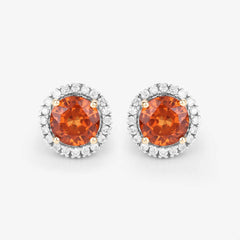 2.50 Carat Genuine Spessartite Garnet and White Diamond 14K Yellow Gold Earrings - Sable Gold