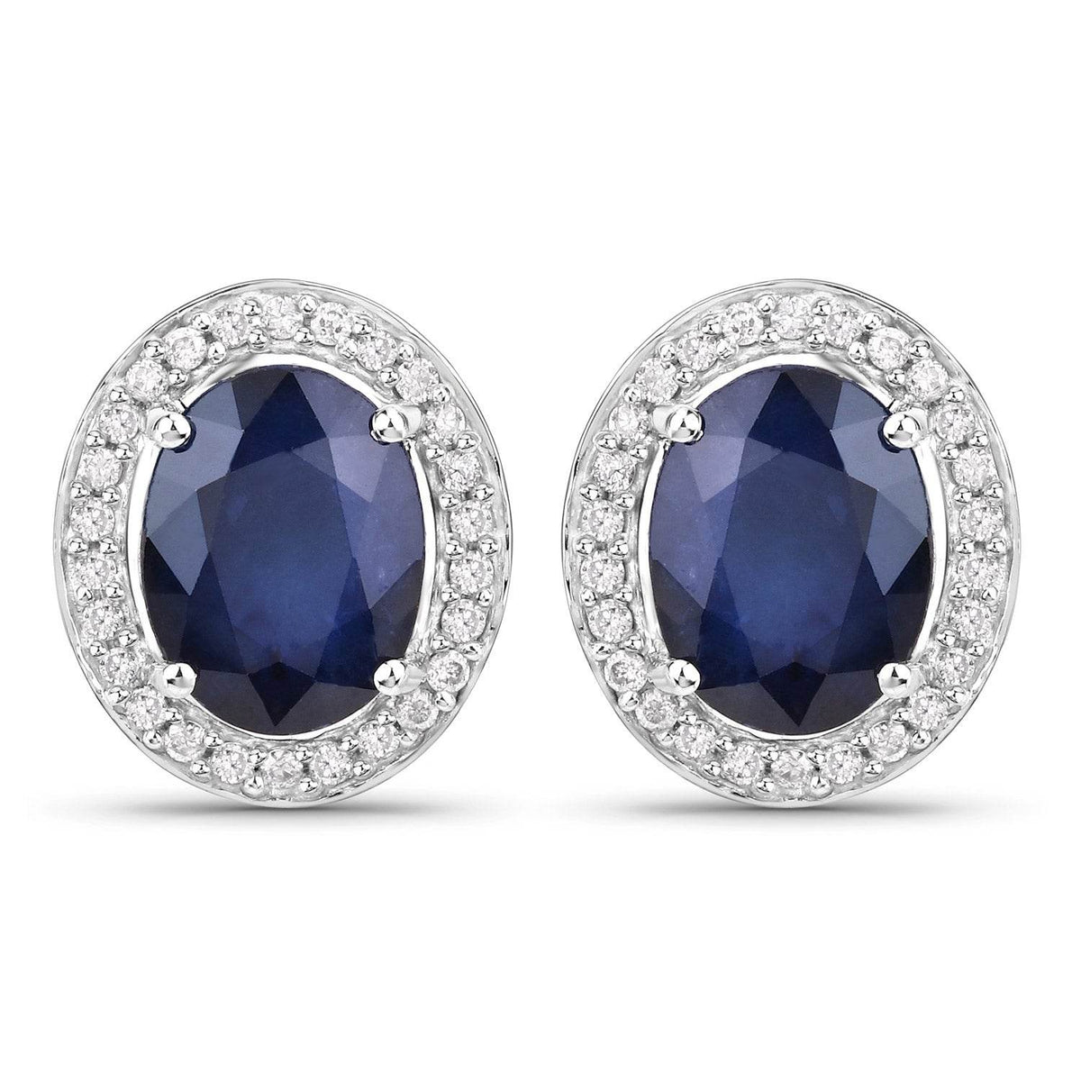 4.14 Carat Genuine Blue Sapphire and White Diamond 14K White Gold Earrings - Sable Gold