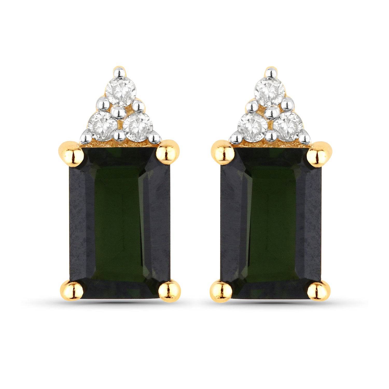 1.25 Carat Green Tourmaline and White Diamond 14K Yellow Gold Earrings - Sable Gold