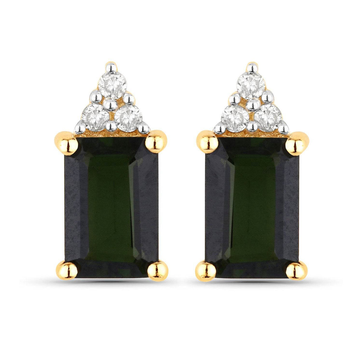 1.25 Carat Green Tourmaline and White Diamond 14K Yellow Gold Earrings - Sable Gold