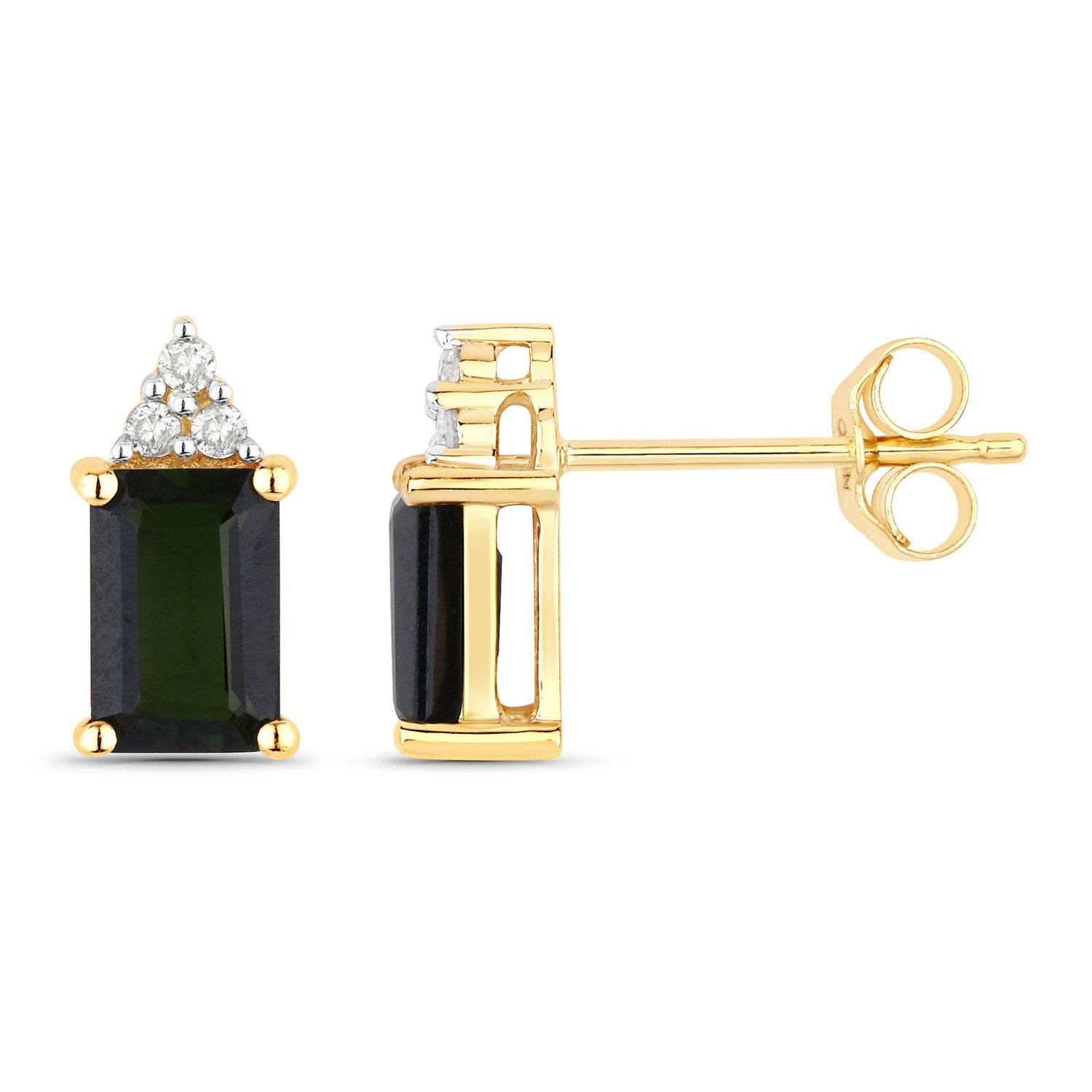 1.25 Carat Green Tourmaline and White Diamond 14K Yellow Gold Earrings - Sable Gold